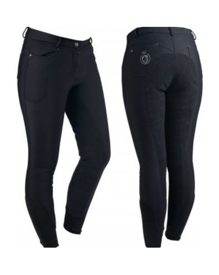 Horka warme softshell rijbroek Shania, kunstleren zitvlak, Zwart