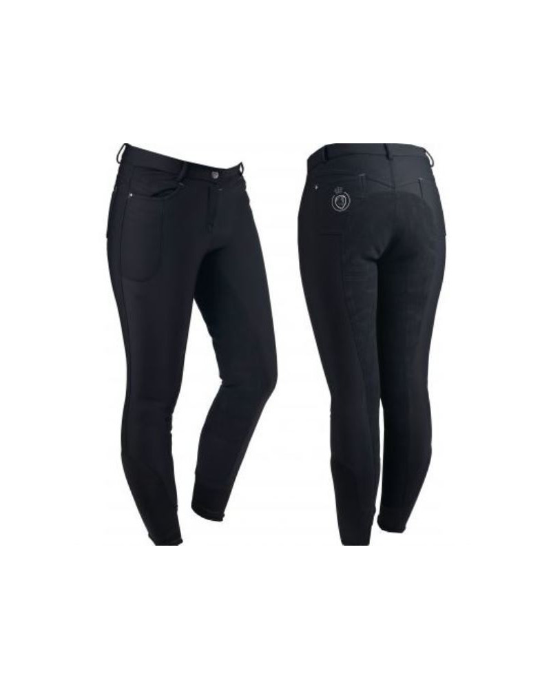 Horka warme softshell rijbroek Shania, kunstleren zitvlak, Zwart