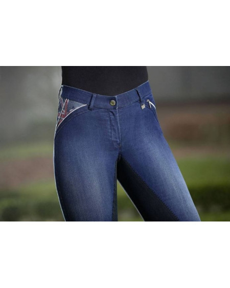 HKM Rijbroek Denim -Global Team- 3/4 Alos zitvlak