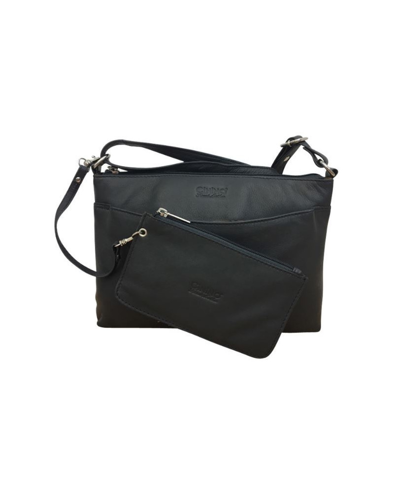 Cinino leren schoudertas met extra tasje 1803/5, donkerblauw