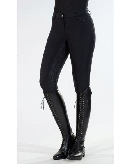 HKM rijbroek Rosegold Glamour Style, siliconen full seat, Donkerblauw/Rosegold