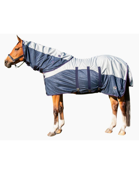 HKM Vliegendeken Rain met nekstuk & buikflap, Navy/wit