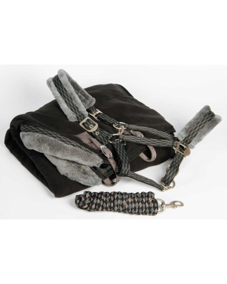 Fleecedeken Furby, set m halster+lijn, Zwart