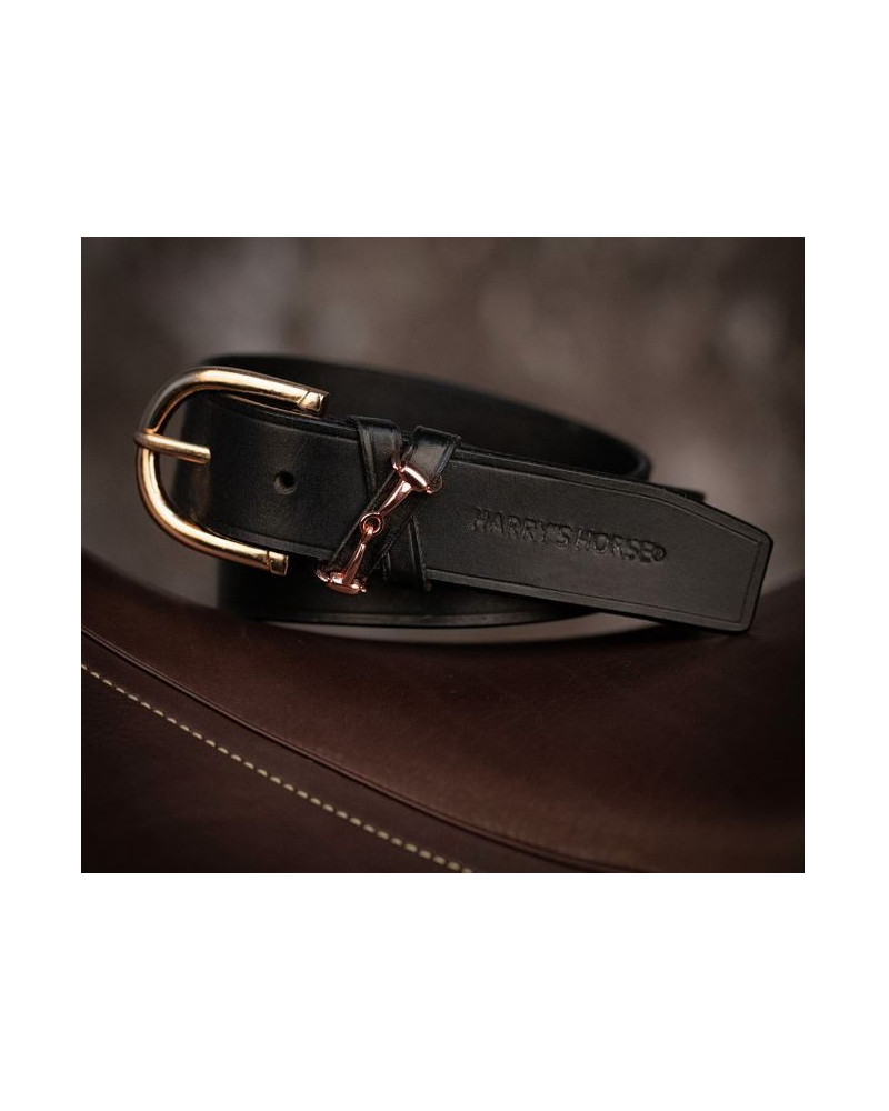 Harry's Horse Riem Bit Leder, Zwart/Rosegold