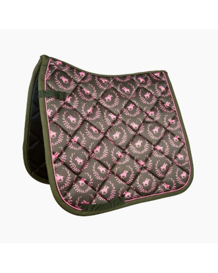 HKM Zadeldek Classic Polo Allover, Olijfgroen/roze