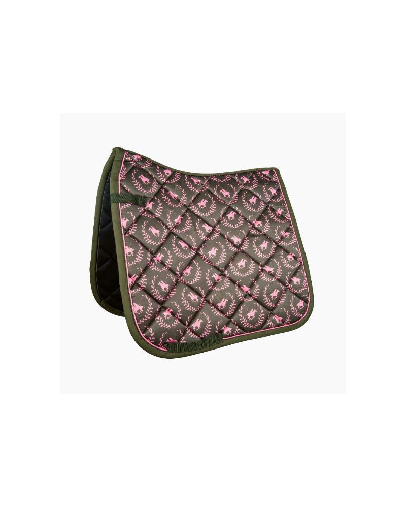 HKM Zadeldek Classic Polo Allover, Olijfgroen/roze