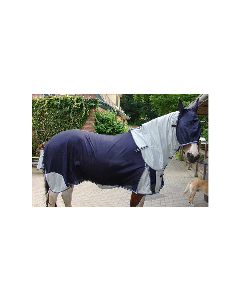 QHP vliegendeken met hals en hoofdkap, Navy/Grijs