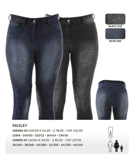 Horka rijbroek Paisley, stofknie, Zwart