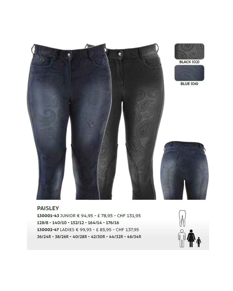 Horka rijbroek Paisley, stofknie, Zwart