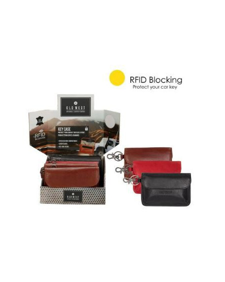 Old West San Antonio sleuteletui met RFID blocking, Zwart/Rood/Bruin