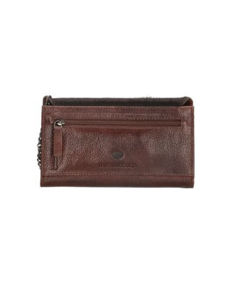 MicMacBags Mendoza Portemonnee M Telefoonvak 20066, Vacht/Leer, Donkerbruin