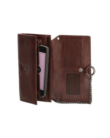 MicMacBags Mendoza Portemonnee M Telefoonvak 20066, Vacht/Leer, Donkerbruin