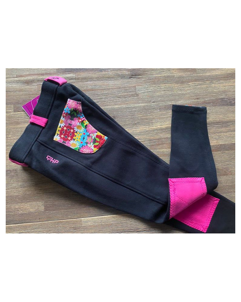 QHP Junior rijbroek Flower Power, Zwart