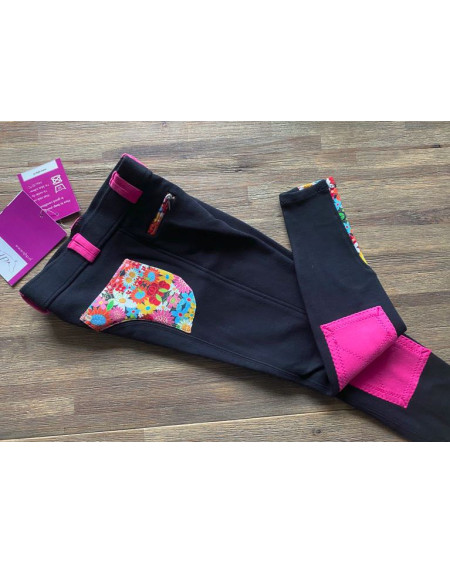 QHP Junior rijbroek Flower Power, Zwart