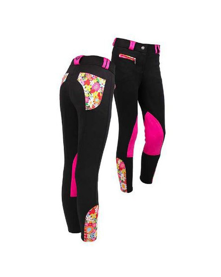 QHP Junior rijbroek Flower Power, Zwart