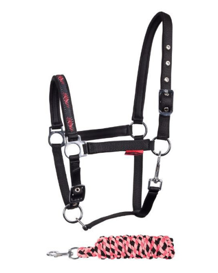Harry's Horse Halsterset STOUT! Coral, Zwart