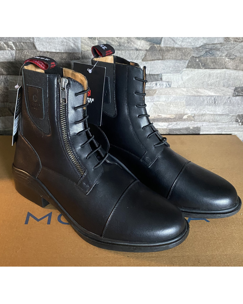 Horse Nest leren jodhpurs met zijrits en elast. veter 9070-RHZ, Zwart