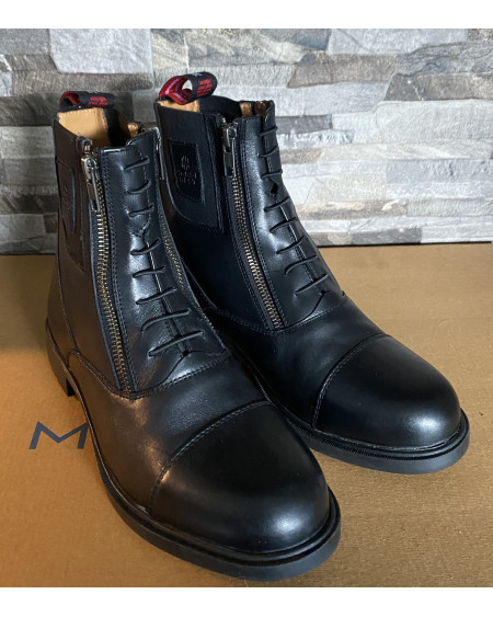 Horse Nest leren jodhpurs met dubbele rits en elast. veter, Zwart