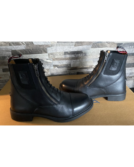 Horse Nest leren jodhpurs met dubbele rits en elast. veter, Zwart