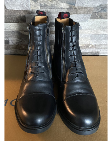 Horse Nest leren jodhpurs met dubbele rits en elast. veter, Zwart