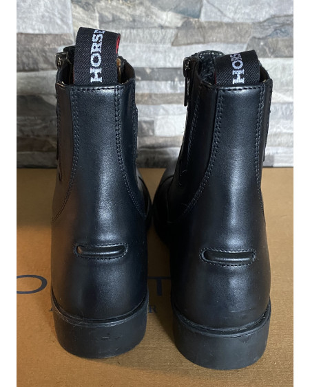 Horse Nest leren jodhpurs met dubbele rits en elast. veter, Zwart