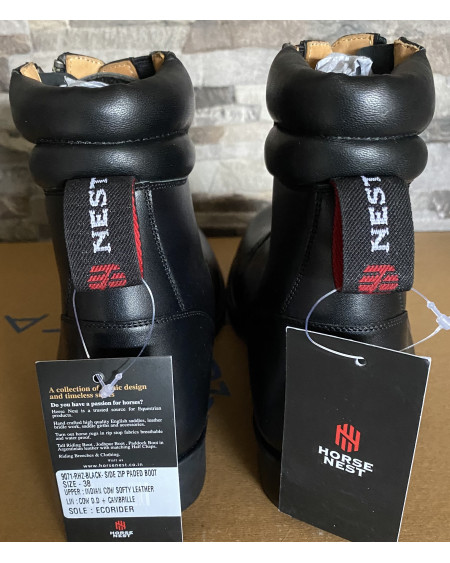 Horse Nest Leren Jodhpurs Met Rits Schuin Voor En Elast. Veter 9071-RHZ, Zwart