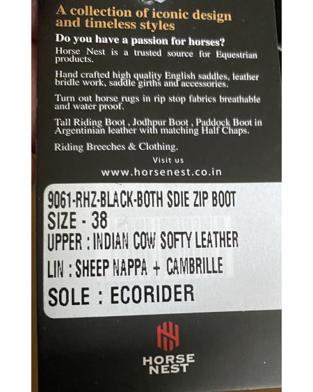 Horse Nest Leren Jodhpur M Dubbele Rits En Elast. Veter 9061-RHZ, Zwart