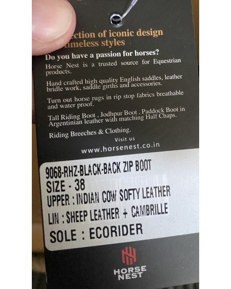 Horse Nest Leren Jodhpur M Elast. Veter en rits achter, 9068-RHZ, Zwart