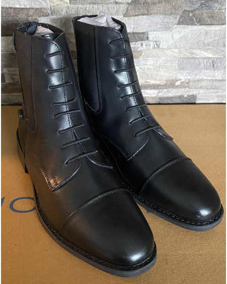 Leren jodhpurs met rits achter en elastische veter voor, Zwart