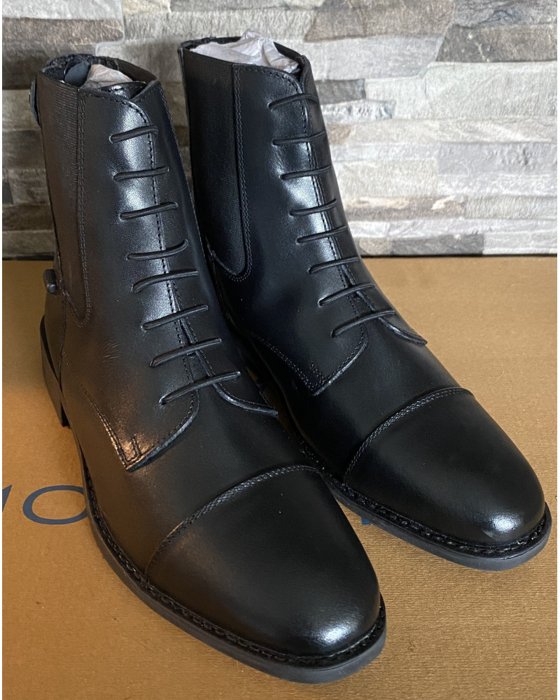 Leren jodhpurs met rits achter en elastische veter voor, Zwart