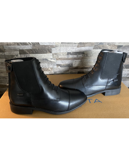 Leren jodhpurs met rits achter en elastische veter voor, Zwart