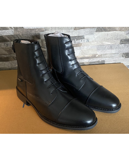 Leren jodhpurs met rits achter en elastische veter voor, Zwart