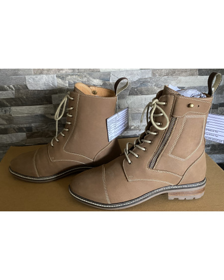 Nubuck leren jodhpur m schuine rits en vetersluiting, 1154, Tan