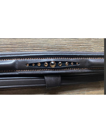 Kavalkade neusriem m bling, Donkerbruin (contrasterend stiksel)