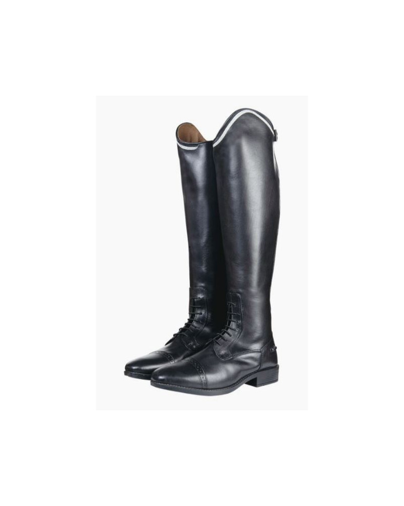 HKM Leren Rijlaarzen Valencia Style, Lang en Smal, Zwart/Zilver