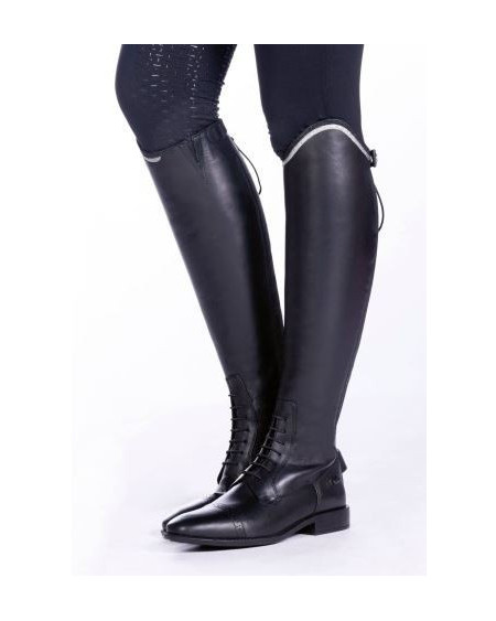 HKM Leren Rijlaarzen Valencia Style, Lang en Smal, Zwart/Zilver