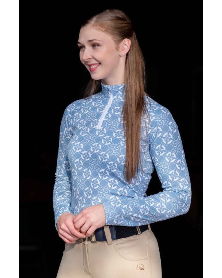 HKM shirt Minimal, lange mouw, rookblauw/wit