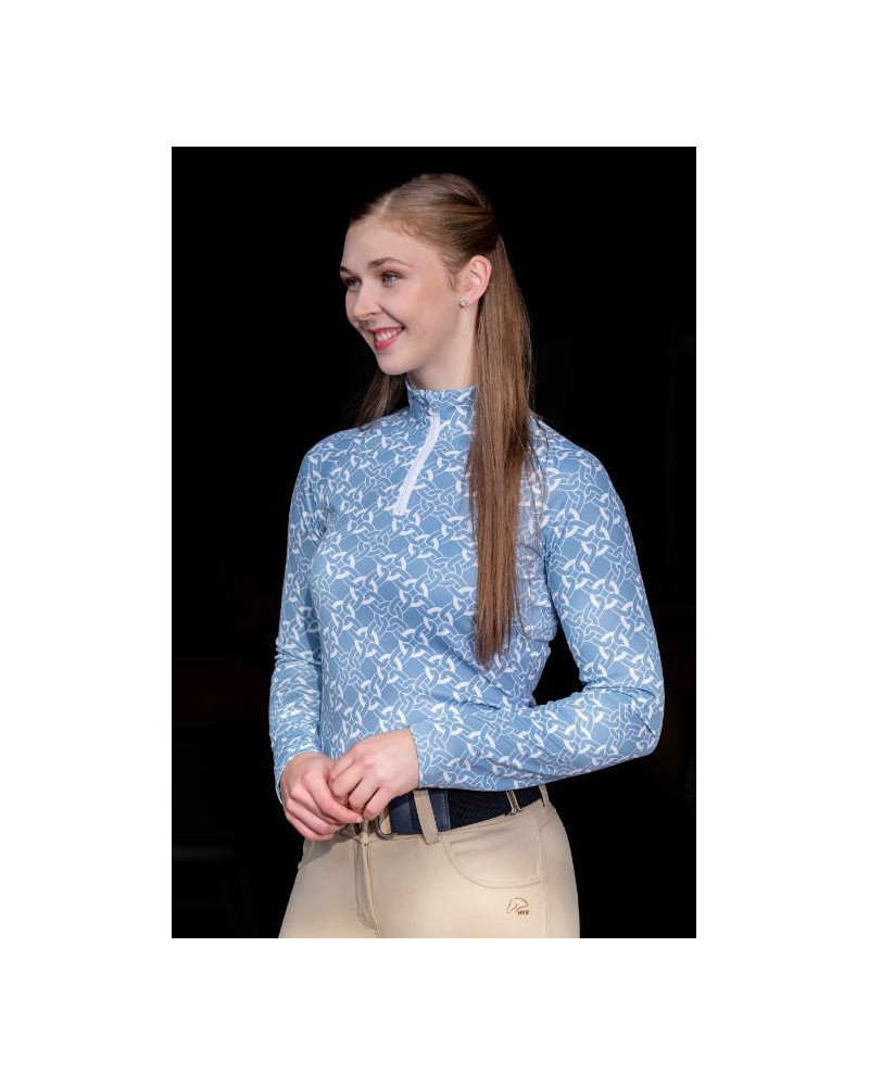 HKM shirt Minimal, lange mouw, rookblauw/wit