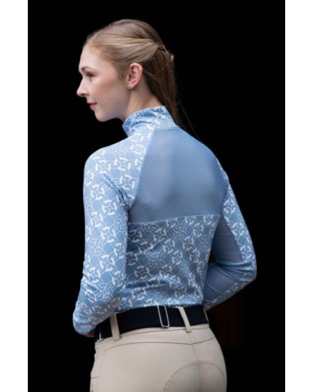 HKM shirt Minimal, lange mouw, rookblauw/wit