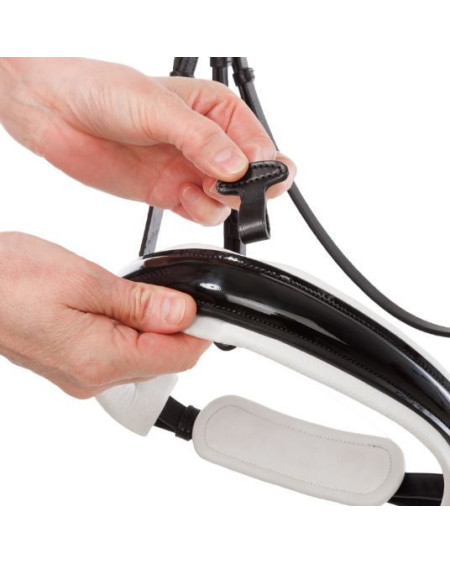 Kavalkade hoofdstel Liliana, zwart lak/wit onderlegd