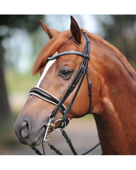 Kavalkade Stang- en Trenshoofdstel Antonia, Zwart/witte lak neusriem, Zwart