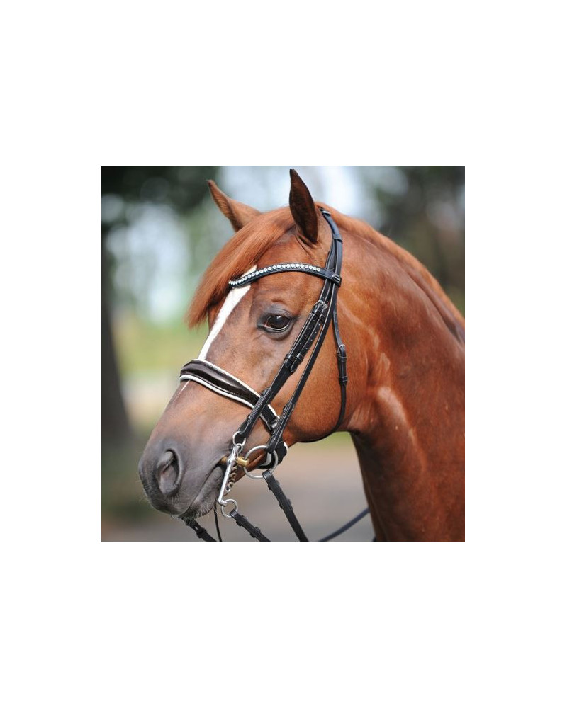 Kavalkade Stang- en Trenshoofdstel Antonia, Zwart/witte lak neusriem, Zwart