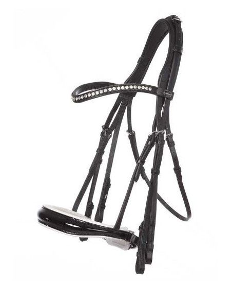 Kavalkade Stang- en Trenshoofdstel Antonia, Zwart/witte lak neusriem, Zwart