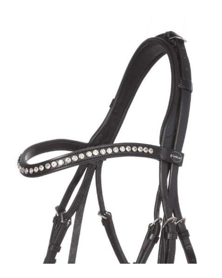 Kavalkade Stang- en Trenshoofdstel Antonia, Zwart/witte lak neusriem, Zwart