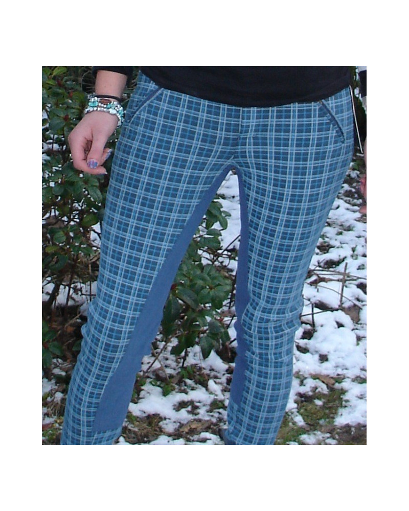 Horze rijbroek NAUWE pasvorm, petrol geruit