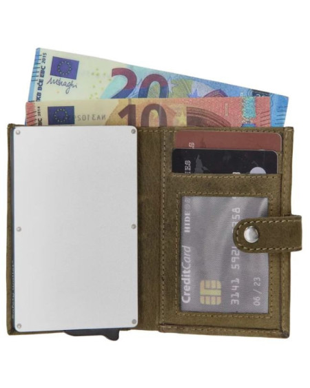 Hide & Stitches Giftset Hide & Stitches Idaho safety wallet & sleutelhanger 20208, Olijfgroen