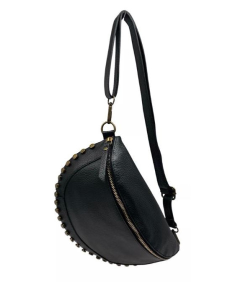Louisa Lee generfd leren heuptasje met studs, Zwart