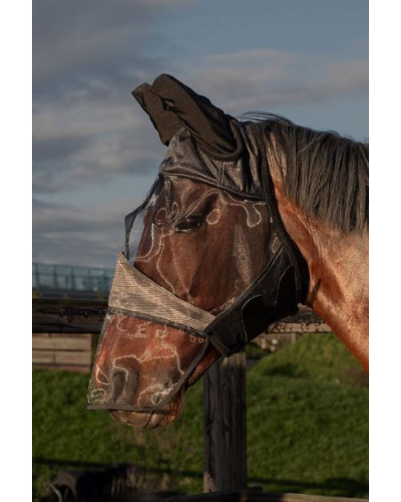 Harry's Horse vliegenmasker Flyshield met neusstuk, bamboo lining, Zwart