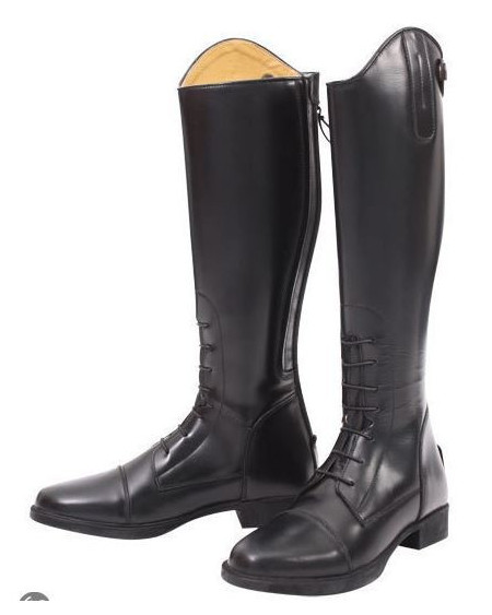 QHP Jildou leren rijlaars, Zwart, 40 Wijd (48 hoog/37 wijd)