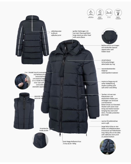 HKM 2-in-1 Rijjas/bodywarmer Dakota, Zwart